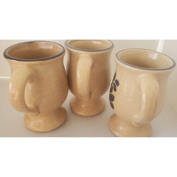 Vintage Pfaltzgraff Folk Art 10 Oz Footed Grandmug Set Of 3 Beige Blue USA - Picture 9 of 16